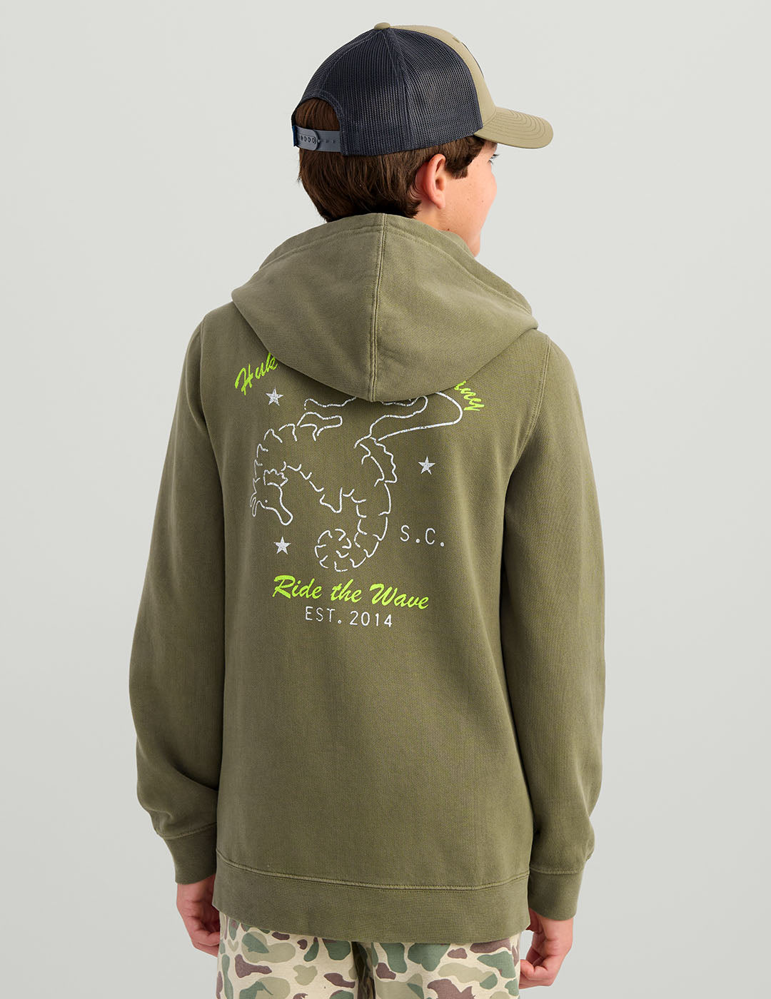 Kids Moss Cotton Hoodie with Sea Horse Print