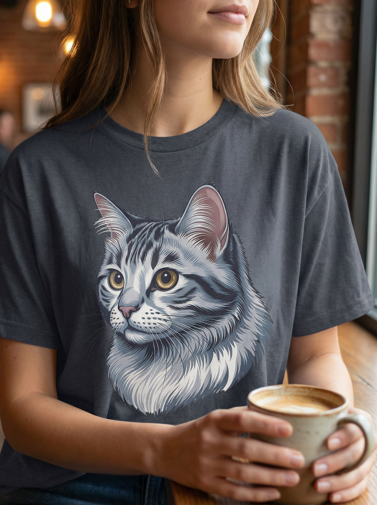 Watercolor Cat Portrait Printed Cotton Unisex T-Shirt
