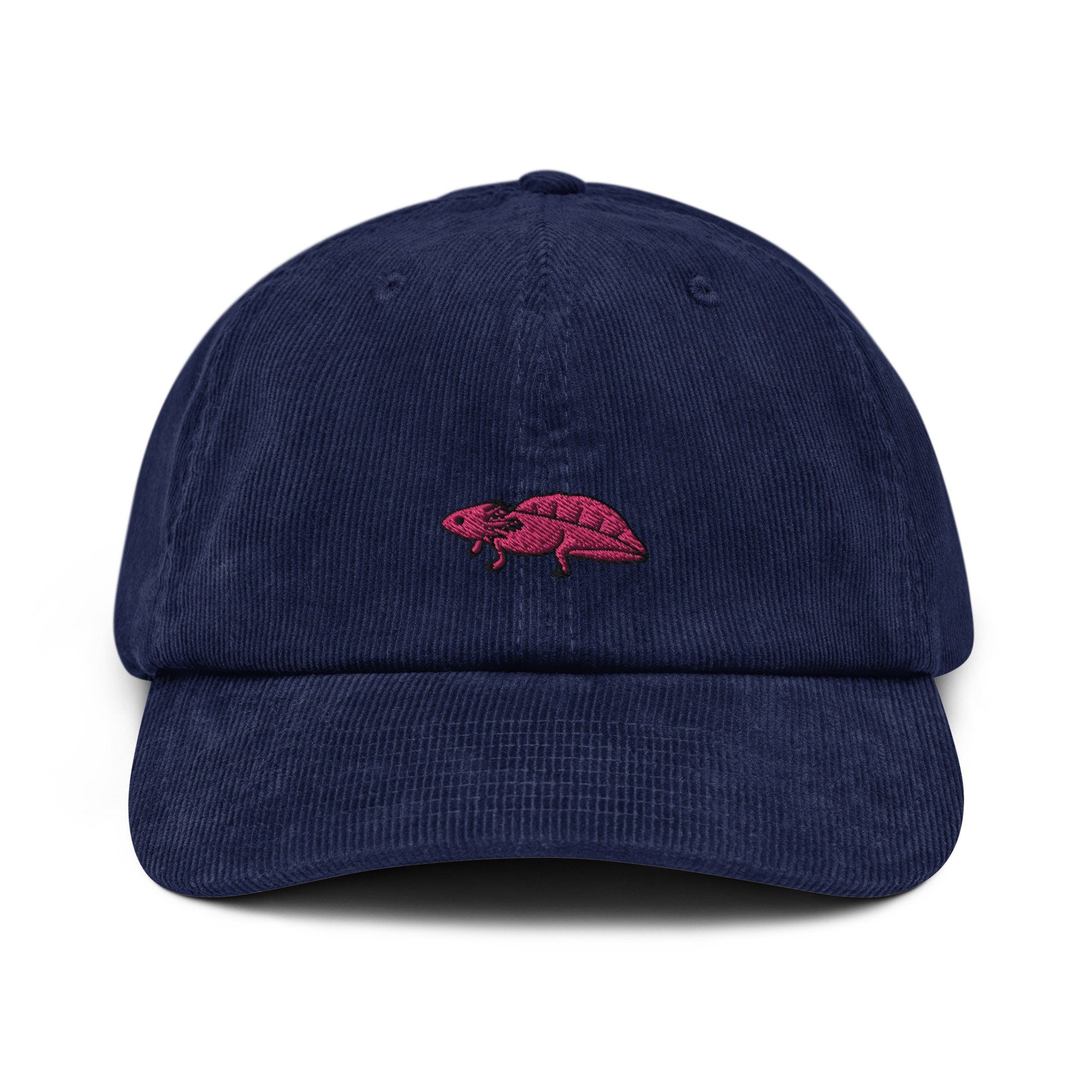 Axolotl Corduroy Hat, Handmade Embroidered Axolotl Hat, Embroidered Axolotl Corduroy Hat - Multiple Colors