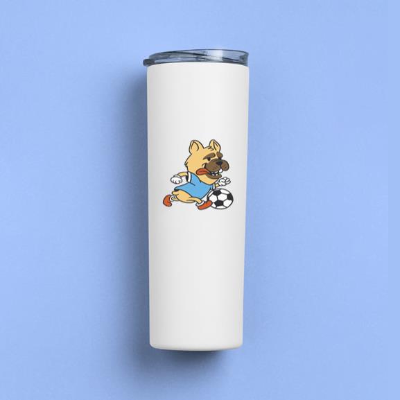 Cartoon Dog Running With A Soccer Ball Tumbler