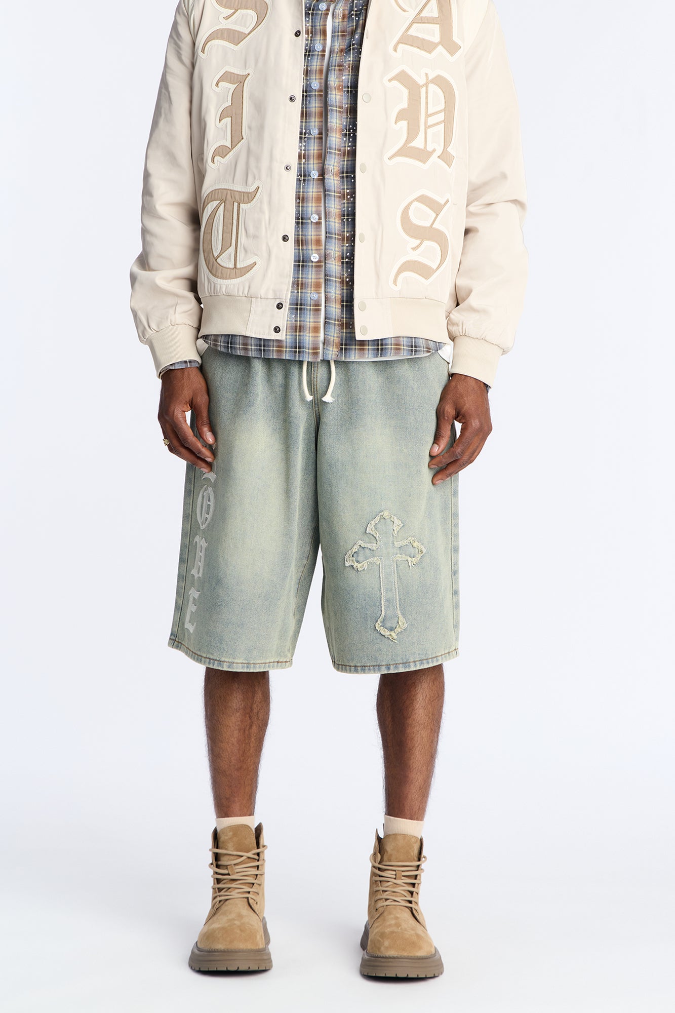 Baggy Love Cross Jeweled Denim Short - Vintage Wash