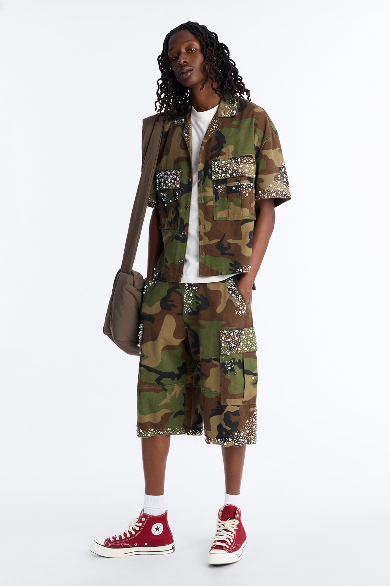 Baggy Pearl World Embellished Short - Camouflage