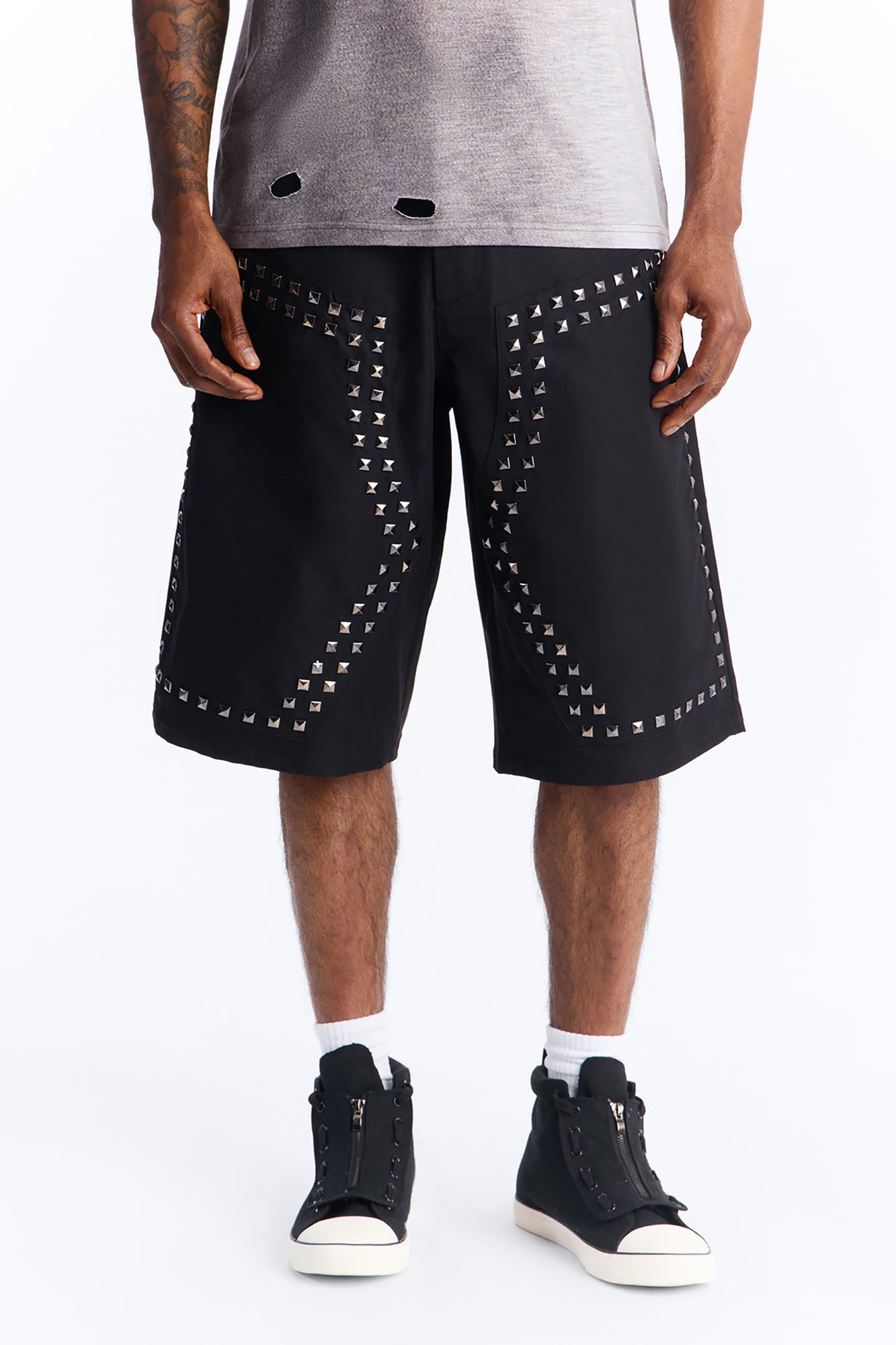 Baggy Silver Springs Studded Short - Black