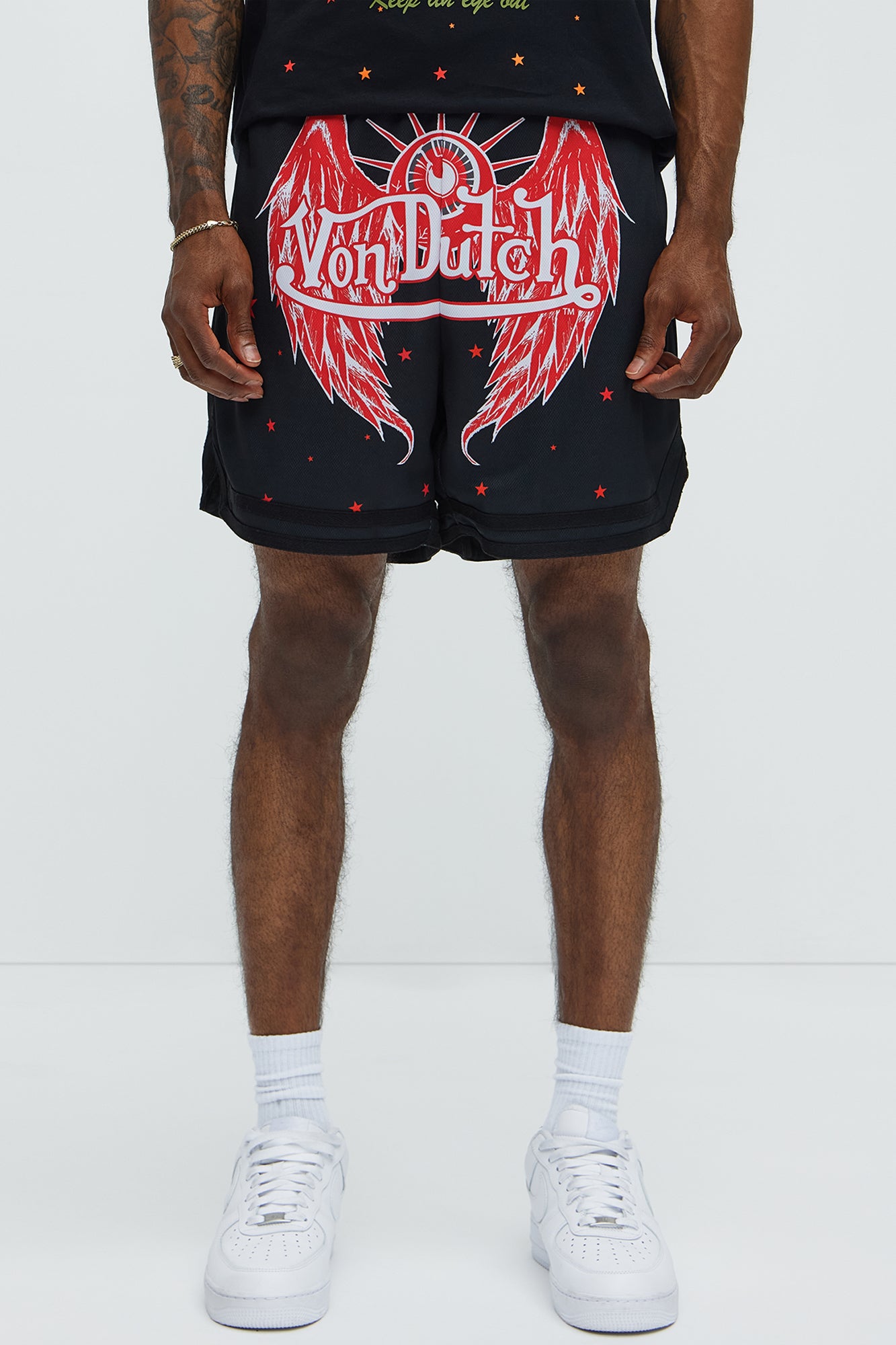 Von Dutch Eyeball Relaxed Drawstring Shorts - Black